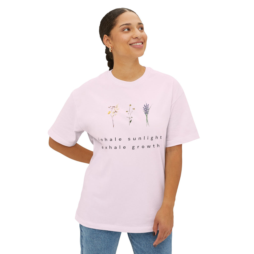 Botanical Minimalist Tee — Wildflower Line Art Oversized T-Shirt