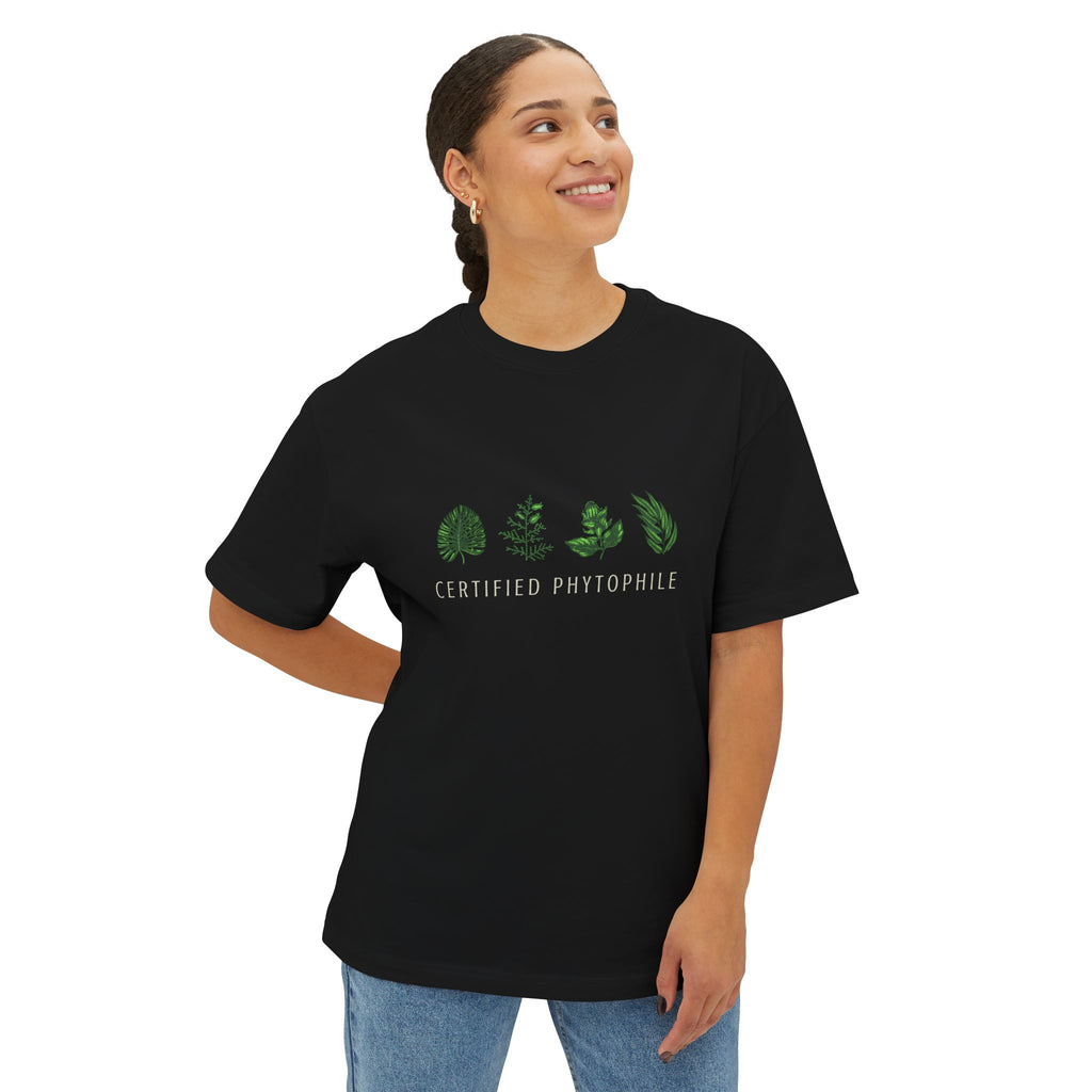 "Certified Phytophile" Minimal Botanical Tee-Unisex Oversized Boxy Tee T-Shirt