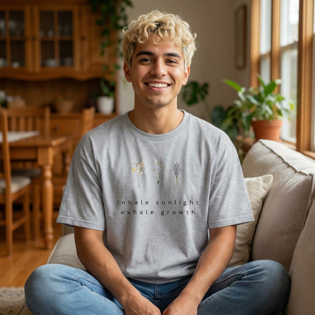 Botanical Minimalist Tee — Wildflower Line Art Oversized T-Shirt