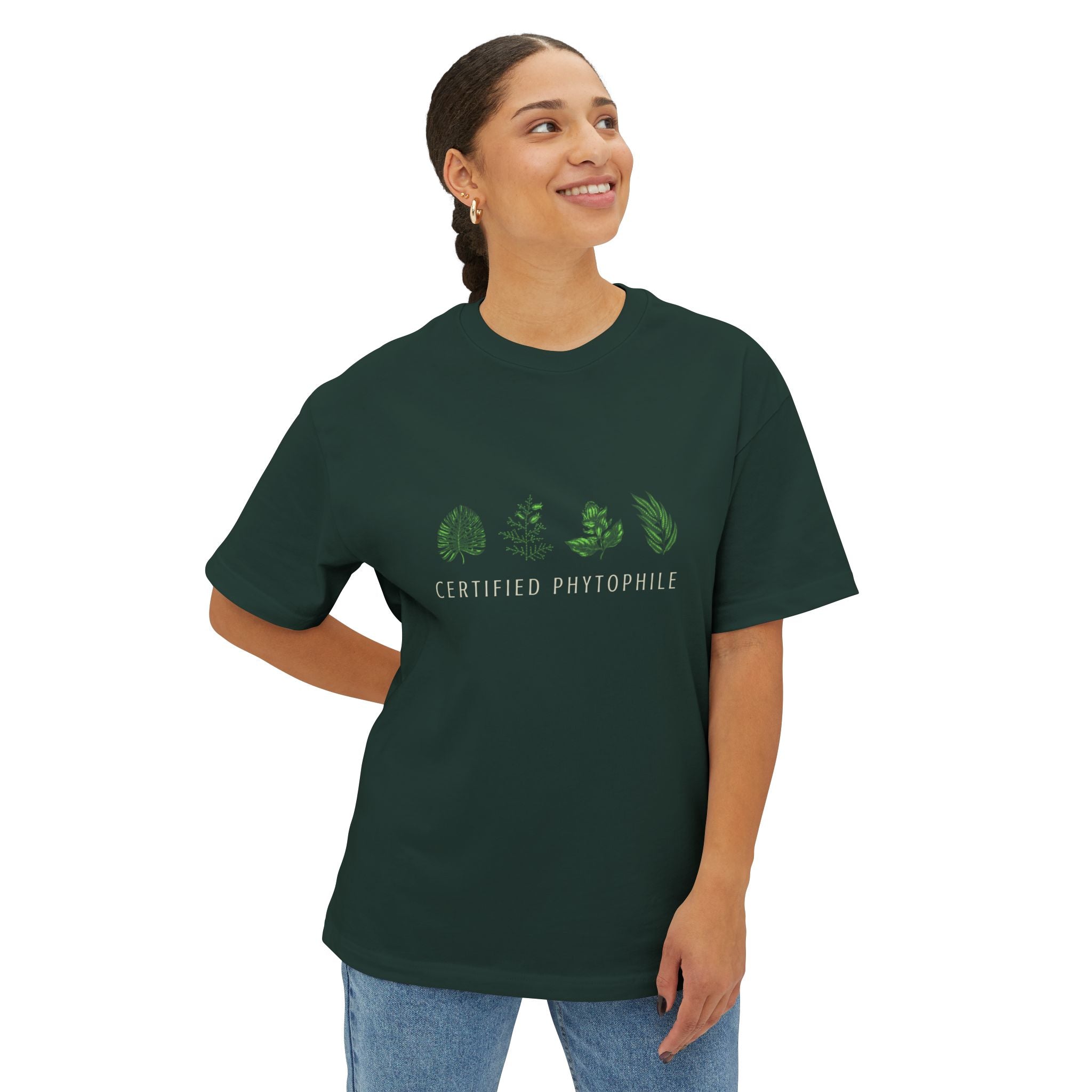 "Certified Phytophile" Minimal Botanical Tee-Unisex Oversized Boxy Tee T-Shirt
