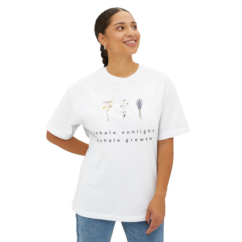 Botanical Minimalist Tee — Wildflower Line Art Oversized T-Shirt