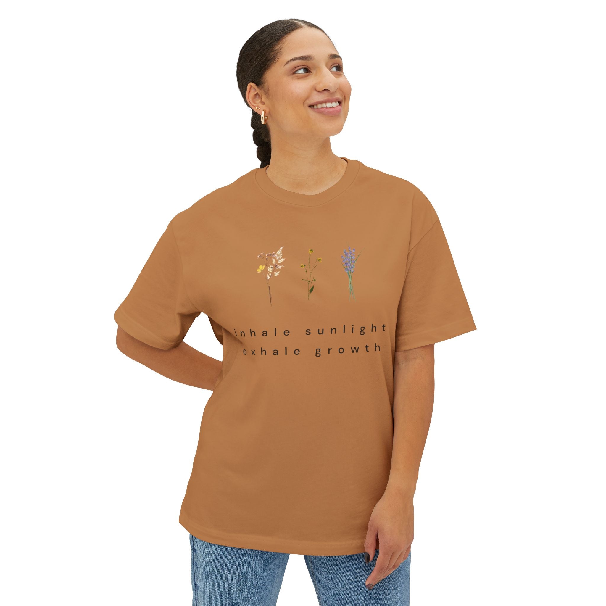 Botanical Minimalist Tee — Wildflower Line Art Oversized T-Shirt