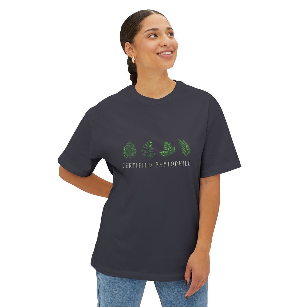 "Certified Phytophile" Minimal Botanical Tee-Unisex Oversized Boxy Tee T-Shirt